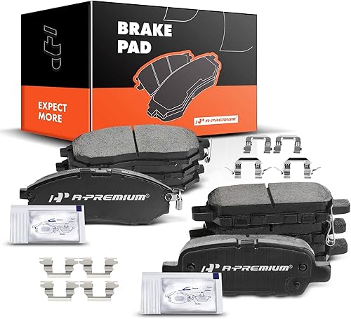 A-Premium Juego de pastillas de freno de disco de cerámica delanteras y traseras compatibles con modelos seleccionados de Nissan e Infiniti - G37