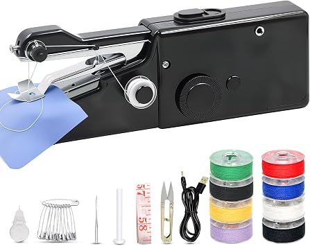 Handheld Sewing Machine for Beginners Adult,Portable Cordless Single Thread Electric Sewing Machine for Quick Clothes Stitching,Suitable for Home DIY Travel Sewing Repairs,Battery& USB Power,Black