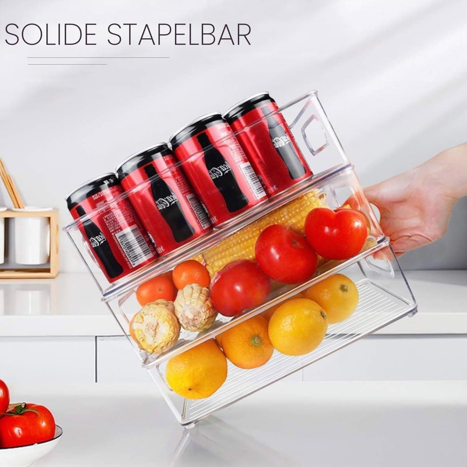 12 Stück Kühlschrank-Organizer-Behälter, 3 Größen, stapelbar, transparent, mit Griffen für Kühlschrank, Gefrierschrank, Regale, Schublade, Behälter, Snack-Organizer für Zuhause und Küche