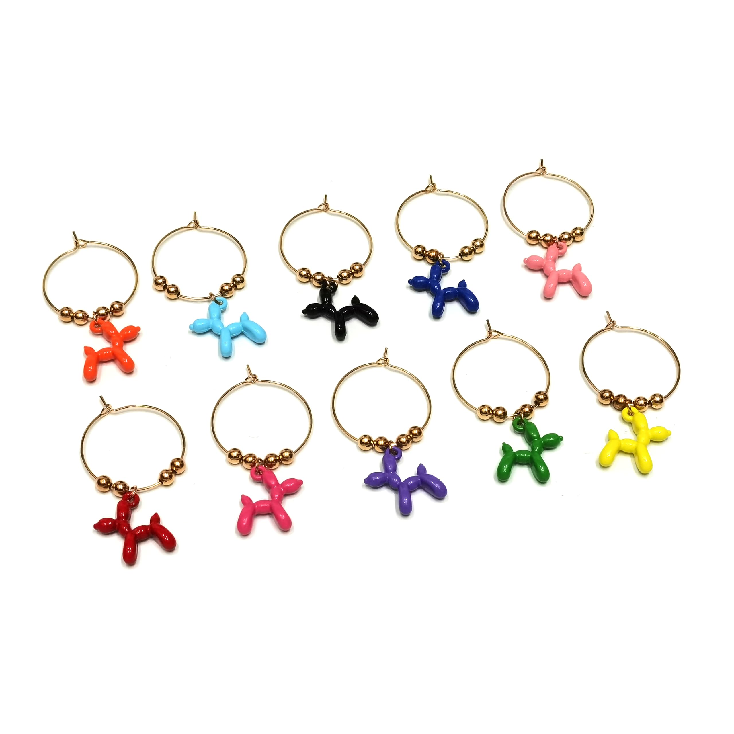 Climple Balloon Dog Wine Glass Charms 10 Sets-Drink Marker for Stem Glasses