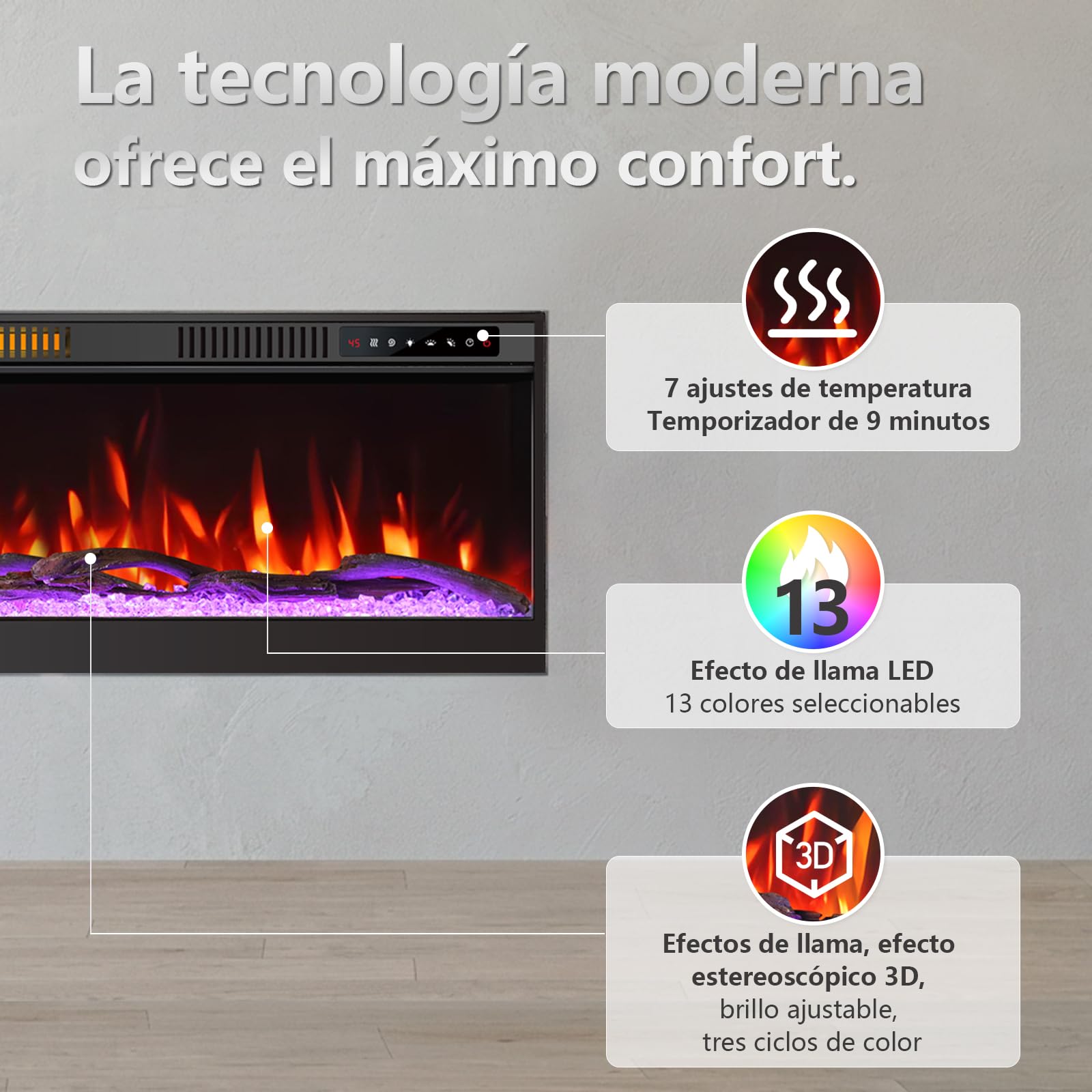60 Pulgadas eléctrica Chimenea 152cm 3D Efecto Llama Control Remoto sin batería