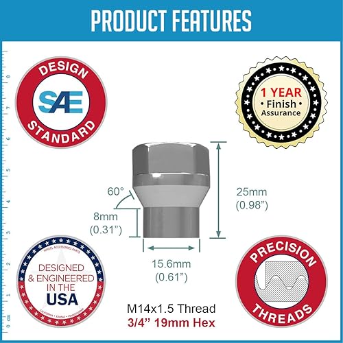 Vista 37 de Wheel Accessories Parts 24 piezas de 0.551 in 1.50 rosca ET Bulge Bellota (rosca extra para espaciador) 1.70 tuercas de rueda largas de 1.70 Negro