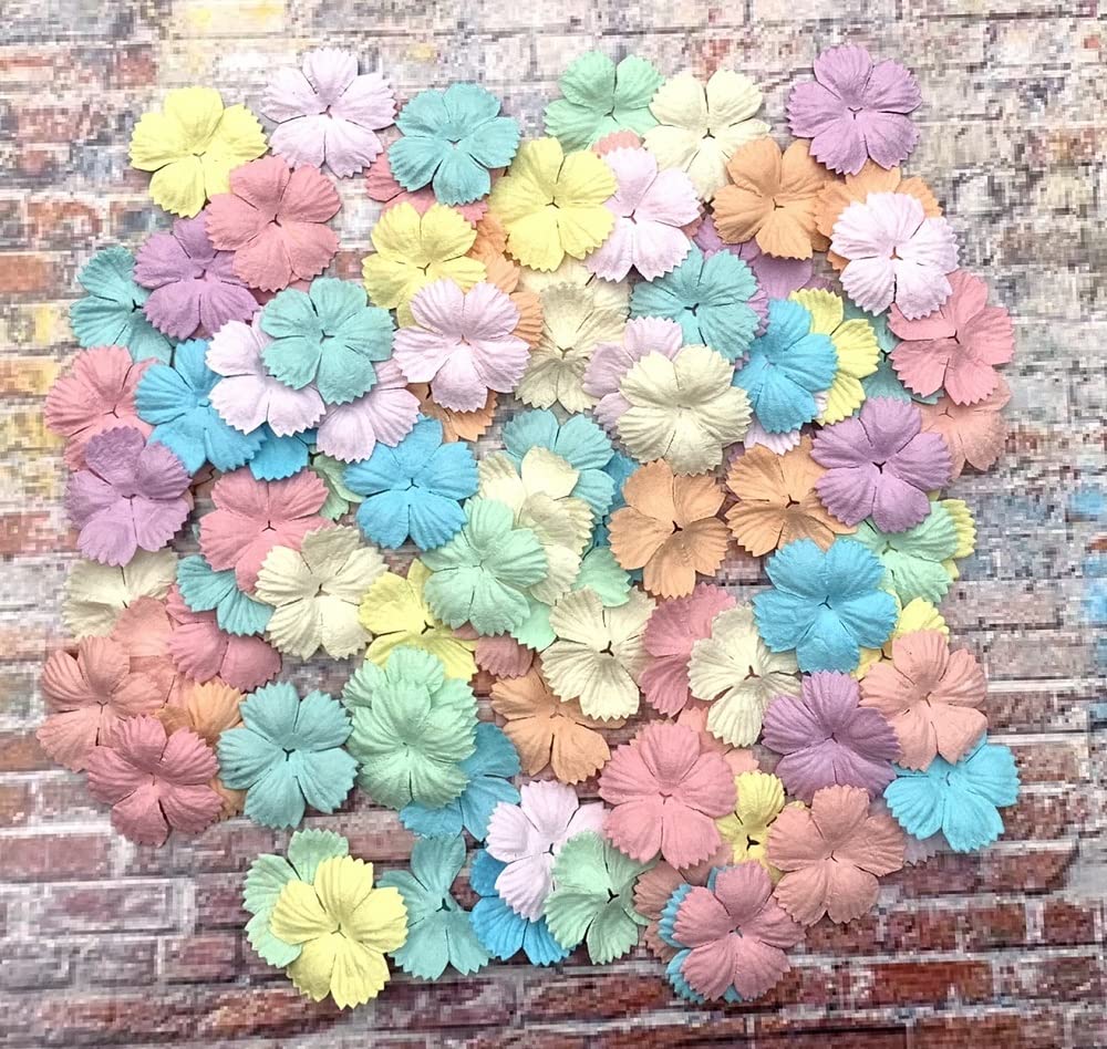 100 Stück Maulbeer-Papier Blumen – 30x30 Mm, 5 Farben, Für Scrapbooking, Hochzeit & DIY