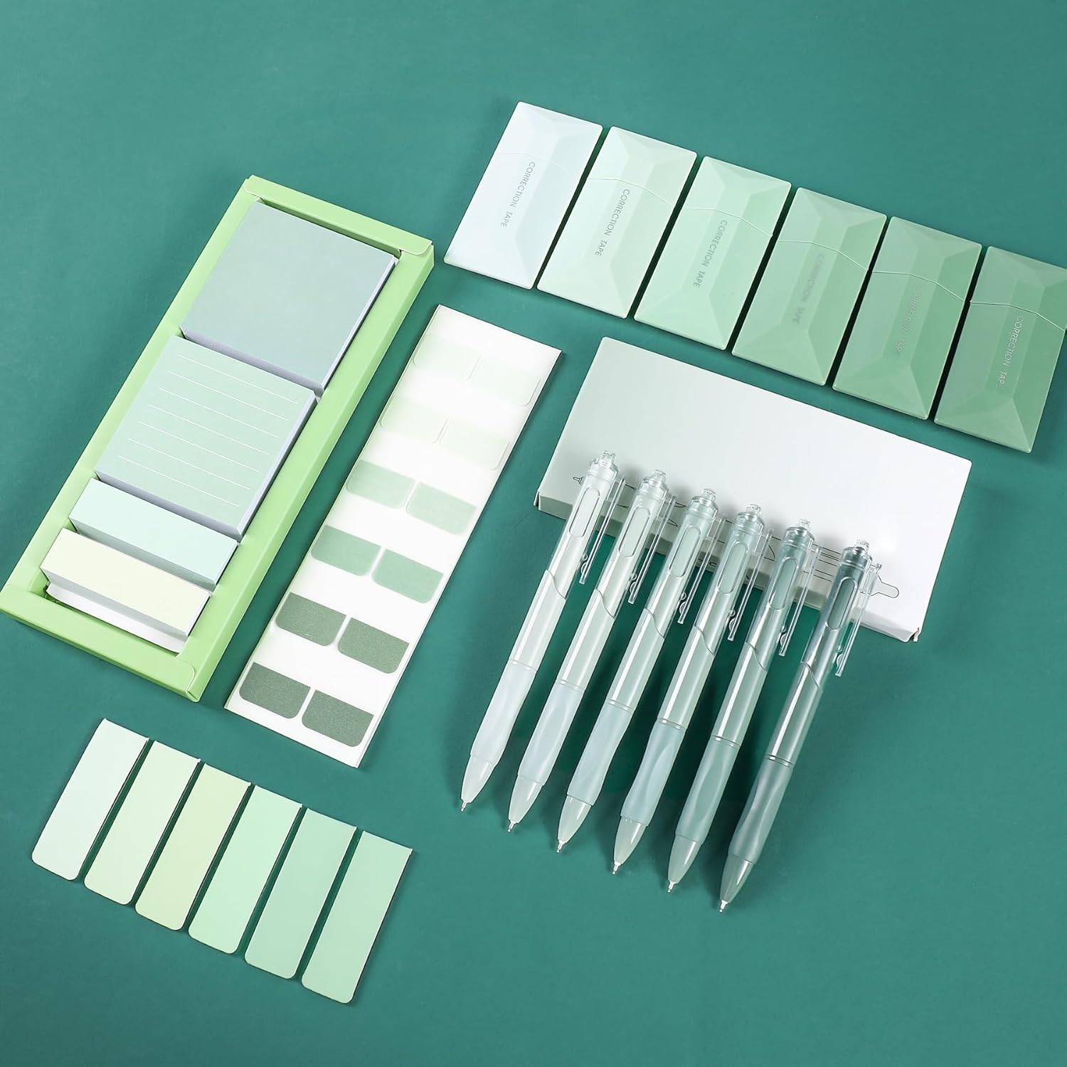 Aesthetic School Supplies with Sticky Notes Set Gel Pens Correction Tapes Sticky Index Tabs Magnetic Bookmarks, College School Supplies Stationery Kit for Students Stationary College Essentials(Green) image 6 of 7 B0F4WRVTVQ