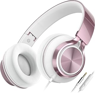 AILIHEN C8 Headphones with Microphone and Volume Control Folding Lightweight Headset for Cellphones Tablets Smartphones Laptop Computer PC Mp3/4 (Rose Gold)