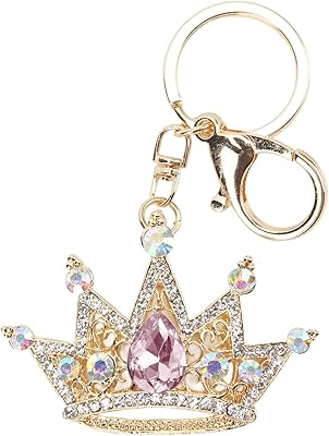 Ladieshow Rhinestone Keychain Crown Shape Shiny Exquisite Design Keychain for Car Pendant Bag Ornament Keychains(Pink)