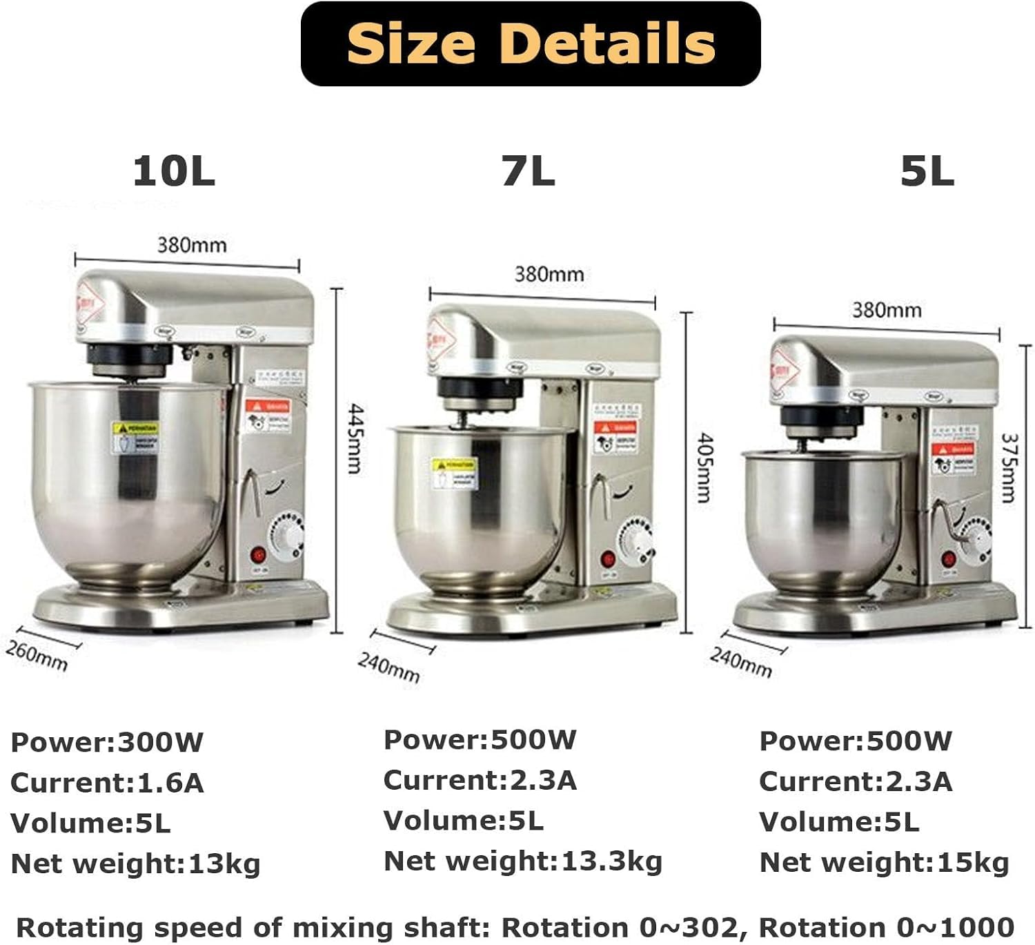 Miscelatore per alimenti da cucina, 3 velocità, resistente, con supporto in acciaio inox, per panetteria, pizzeria, ristorante