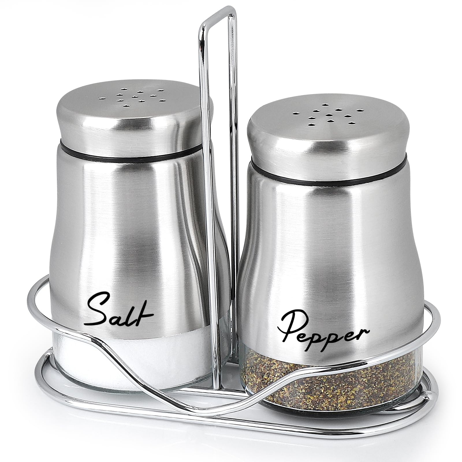 Accmor Salz- und Pfefferstreuer-Set mit Halter, Salz- und Pfefferstreuer mit Glasboden, moderner Salz- und Pfefferstreuer für Zuhause, Küche, Kochen, Restaurants