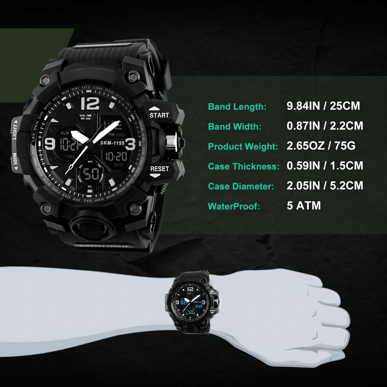 MJSCPHBJK Men's Watches Sports Outdoor Waterproof Military Tactical Watch Date Multi Function LED Alarm Stopwatch Watches for Men
