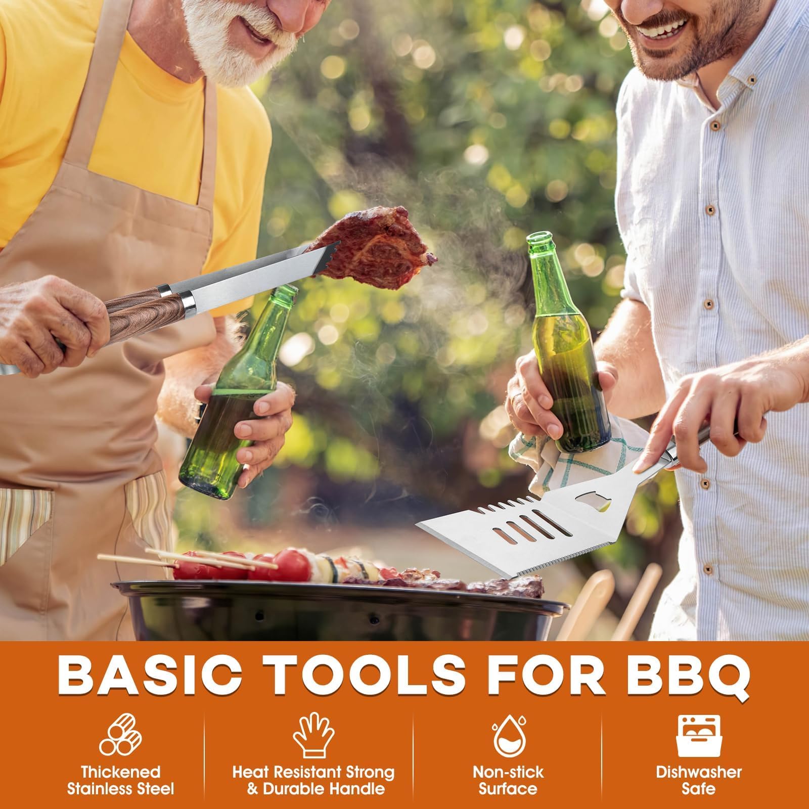 DRAGON RIOT Juego de cubiertos para barbacoa, 29 piezas, juego de barbacoa para hombres, regalo | Juego de accesorios para barbacoa con espátula en maletín de aluminio, cubiertos para barbacoa al aire libre