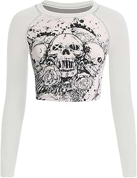 SOLY HUX Women's Y2K Shirt Gothic Long Sleeve Crop Tops Graphic SOLY HUX Women's Y2K Shirt Gothic Long Sleeve Crop Tops Graphic
