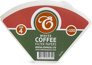 100 Sizes 4 Coffee Filter Paper Cones White By EDESIA ESPRESS | För Manuell Kaffebryggare, Pour Over Och Mjuk Bryggning, Storlek 4 Vit, 100 Filter, Manuell Bryggning