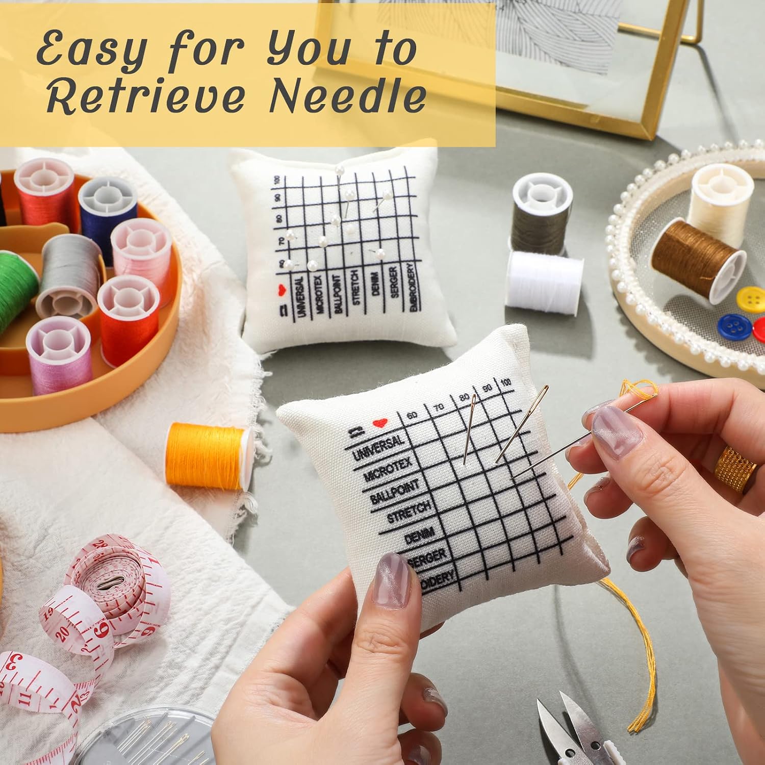 2 Pieces Linen Needle Sorting Pin Cushion for Sewing Machine Cute Large Pin Cushion Accessories