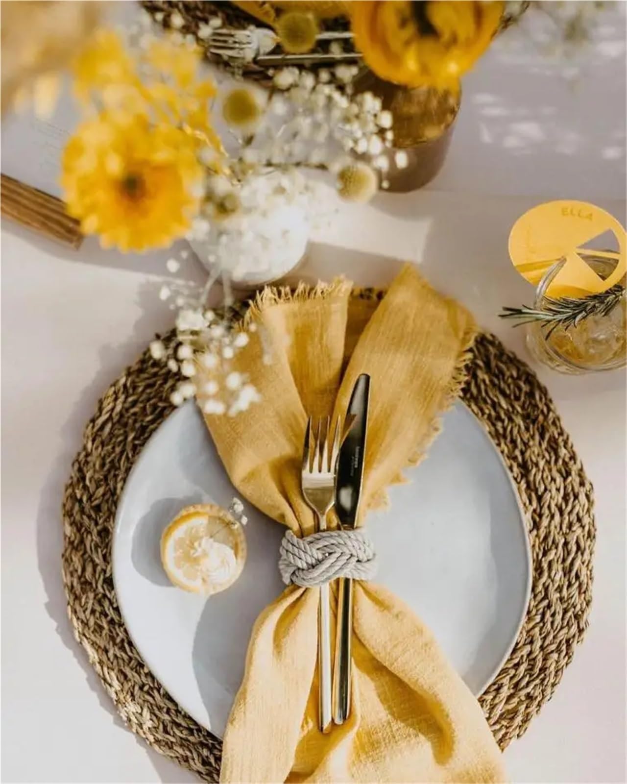Lot de 10 ronds de serviette en corde de chanvre faits à la main pour table de salle à manger