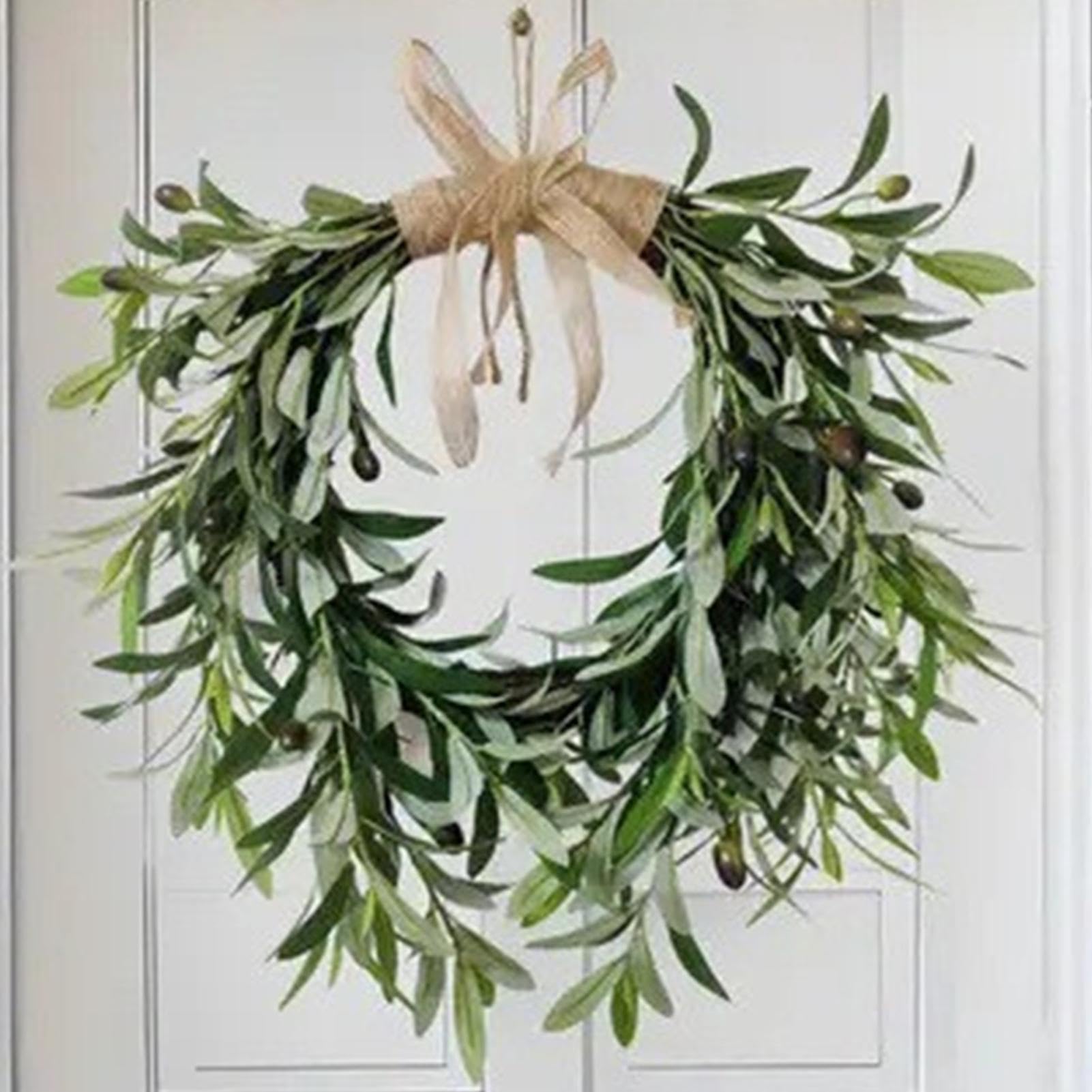 Générique Corona artificial - decoración de pared de hojas verdes, guirnalda de puerta rústica estilo granja, decoración falsa durante todo el año | usar como acento de fiesta
