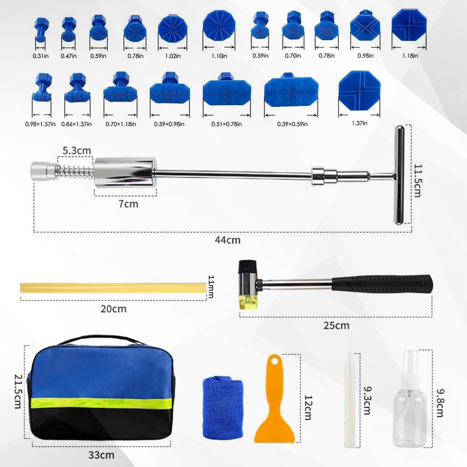 JAOGAUS Tirabolli per Carrozzeria, Levabolli Carrozzeria con Pistola per Colla, Kit Levabolli Auto Professionali con T-Ventose per Carrozzeria Auto, Ripara Ammaccature Auto per Auto/Moto