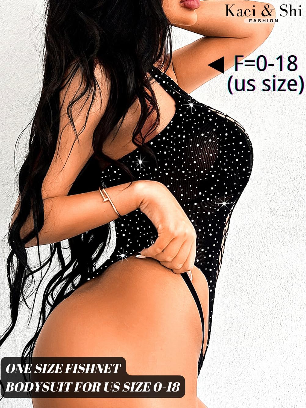 Kaei&Shi Exotic Dancewear,Sparkly Rhinestone Fishnet Body Suits Ladies,Sheer Mesh Sexy Thong Bodysuit Rave Festival Club - Image 5