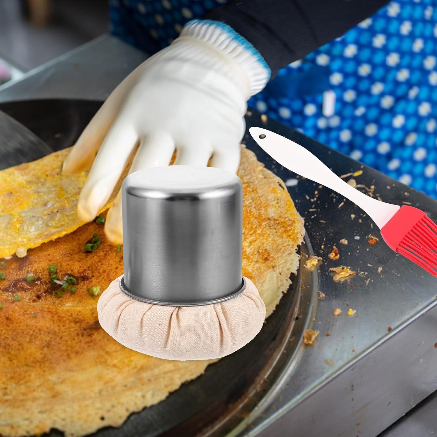 OUNONA Multifunctional Pancake Oil Mop and Brush Set with Stainless Steel Tray, Practical Household Oil Wiper for Cooking and Grilling, Commercial Grade Kitchen Basting Tool Random Color image 5