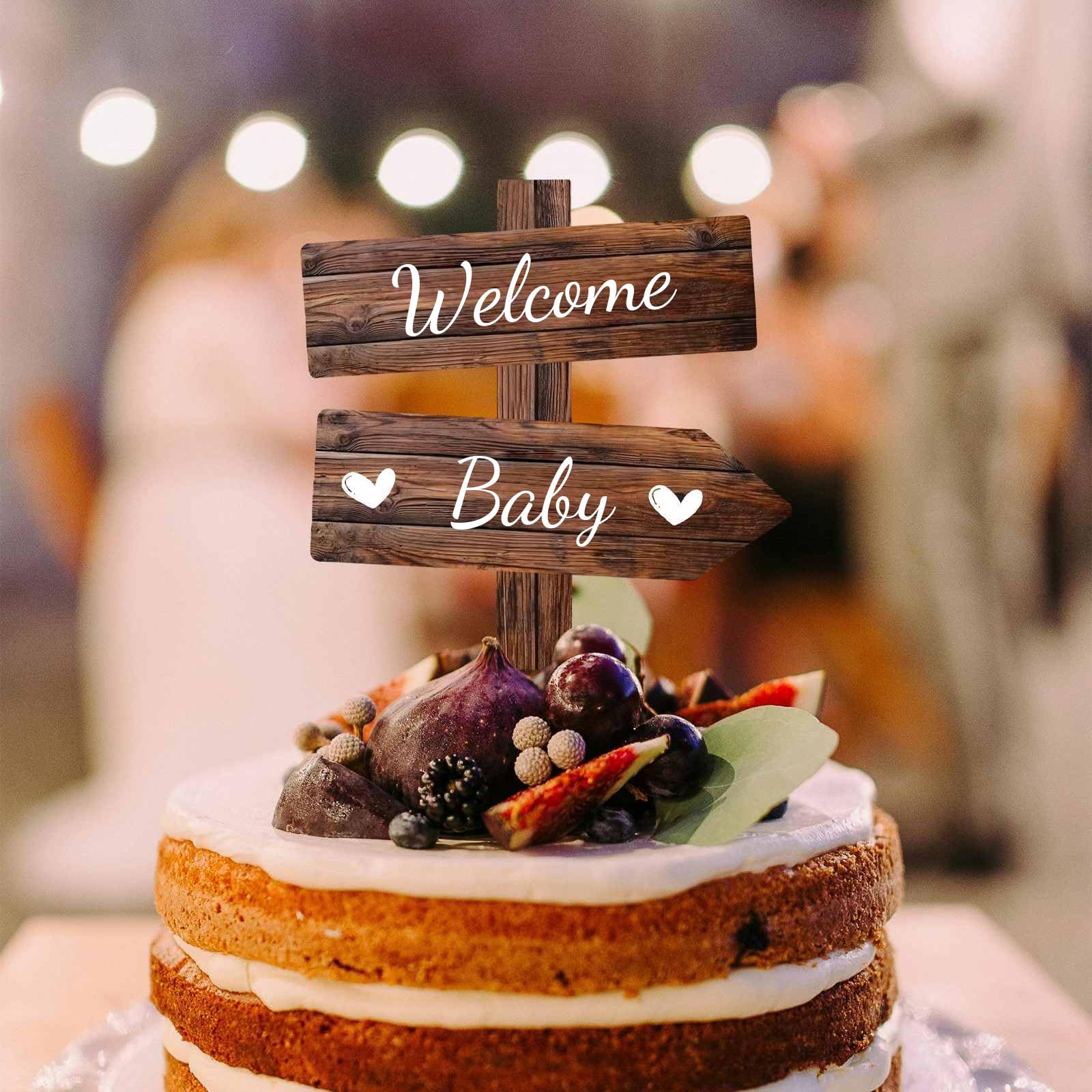 ZenithAura Rustic Welcome Baby Cake Topper in Wood Boy or Girl Announcement Neutral Wood Cake Decoration for Baby Shower Gender Reveal Party