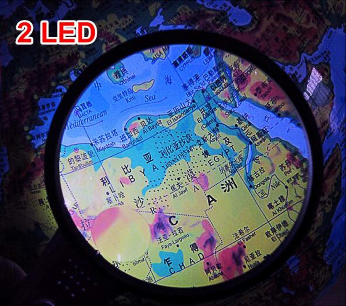 Lupa de Mano con luz LED, Lente acrílica 3X 6X, Lupa portátil iluminada para Leer Libros, periódicos, observar Insectos y Otras aficiones, Ciencia (Negra)