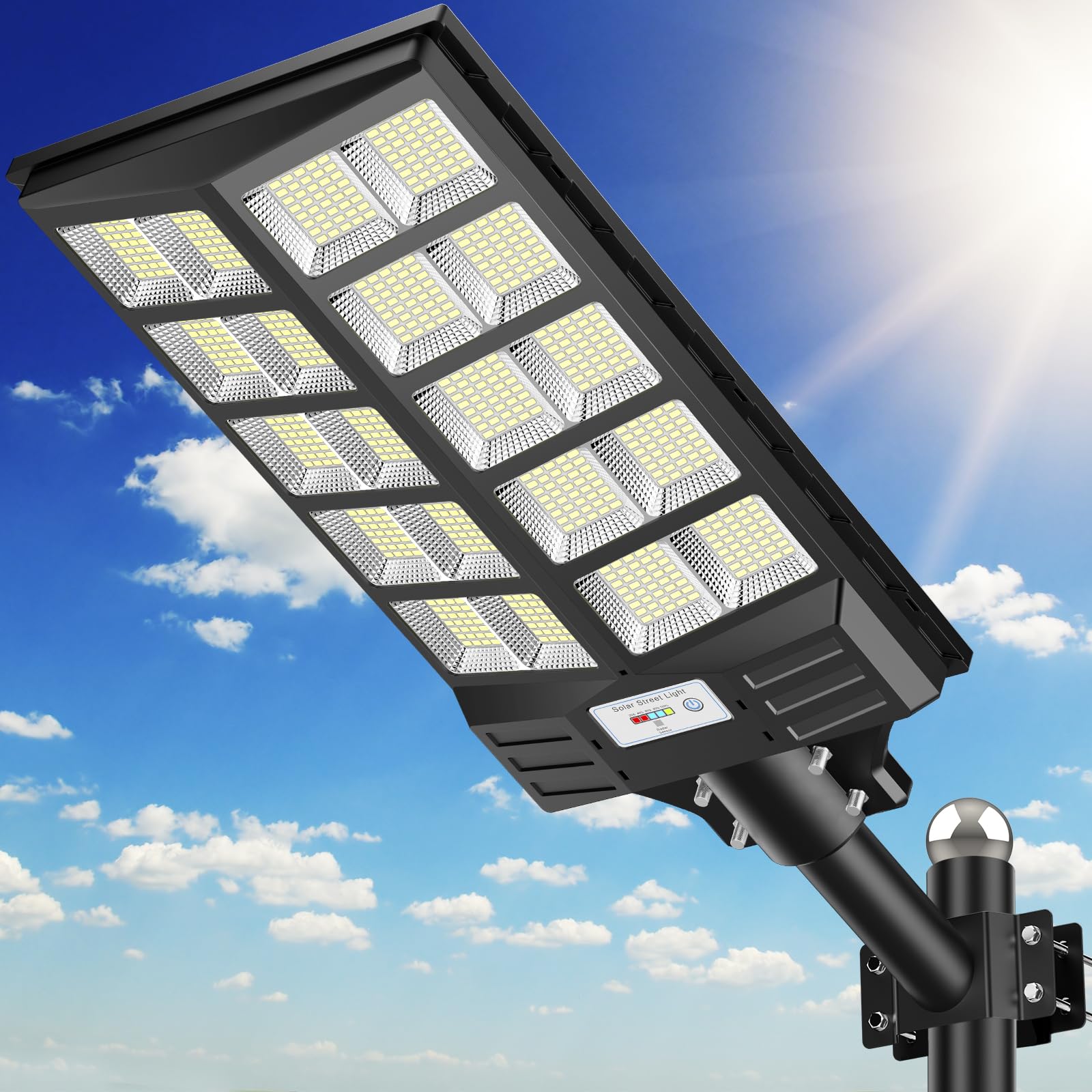 Solar Street Light 4000W, Solar Street Light Outdoor 300000 Lumens, Solar Parking Lot Lights 6500K, Solar Lights Outdoor Motion Sensor Dusk to Dawn for Parking Lot with Remote Control-image-43