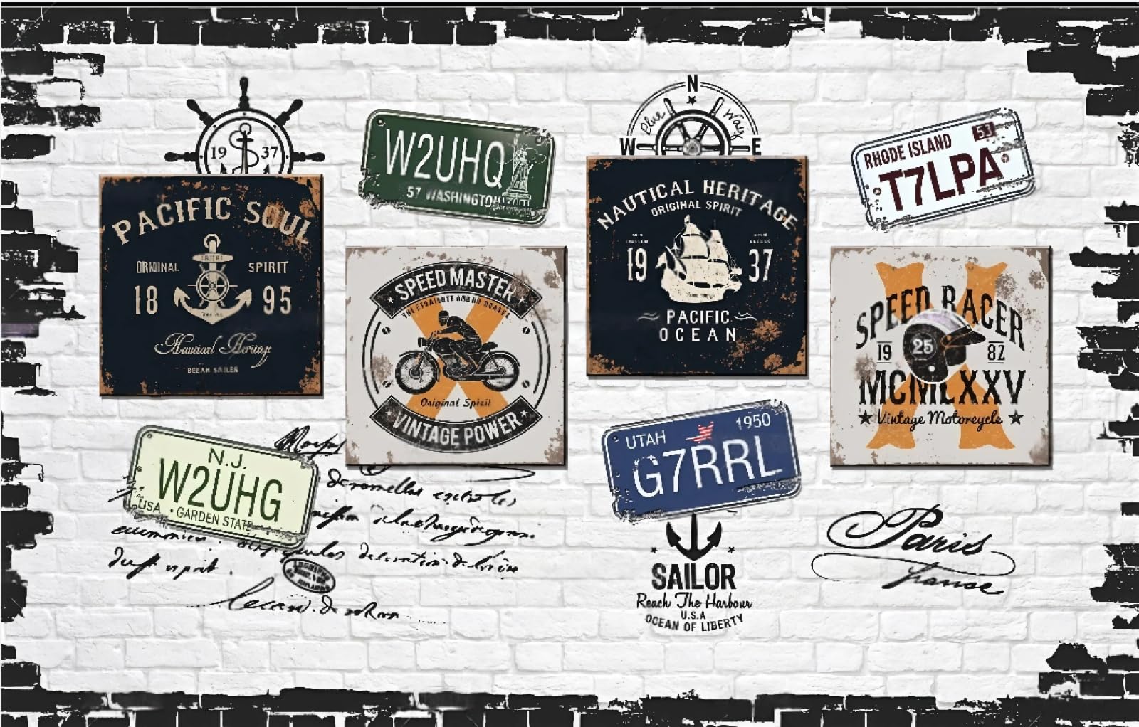 Tapeta retro nostalgiczna ściana z cegły kawiarnia angielski motyw plakat bar popołudnie herbata ciasto deser dom tło ściana zachodnia restauracja fototapeta kawiarnia, 3D, 250 x 175 cm