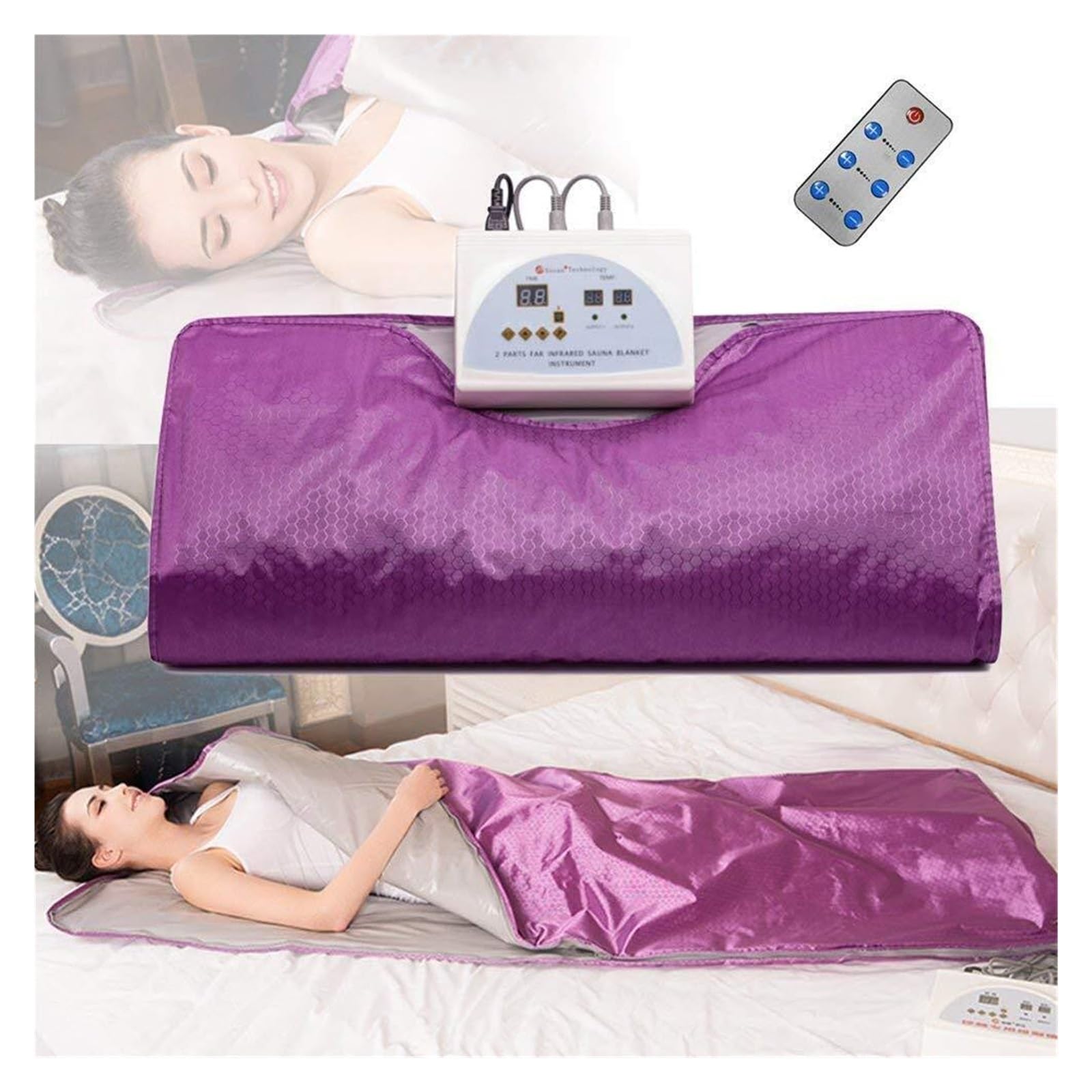 Manta de sauna de infrarrojos lejanos de 2 zonas, manta de sauna FIR for pérdida de peso for seguridad, forma del cuerpo, adelgazamiento, fitness for mujeres para relajarse(Purple)