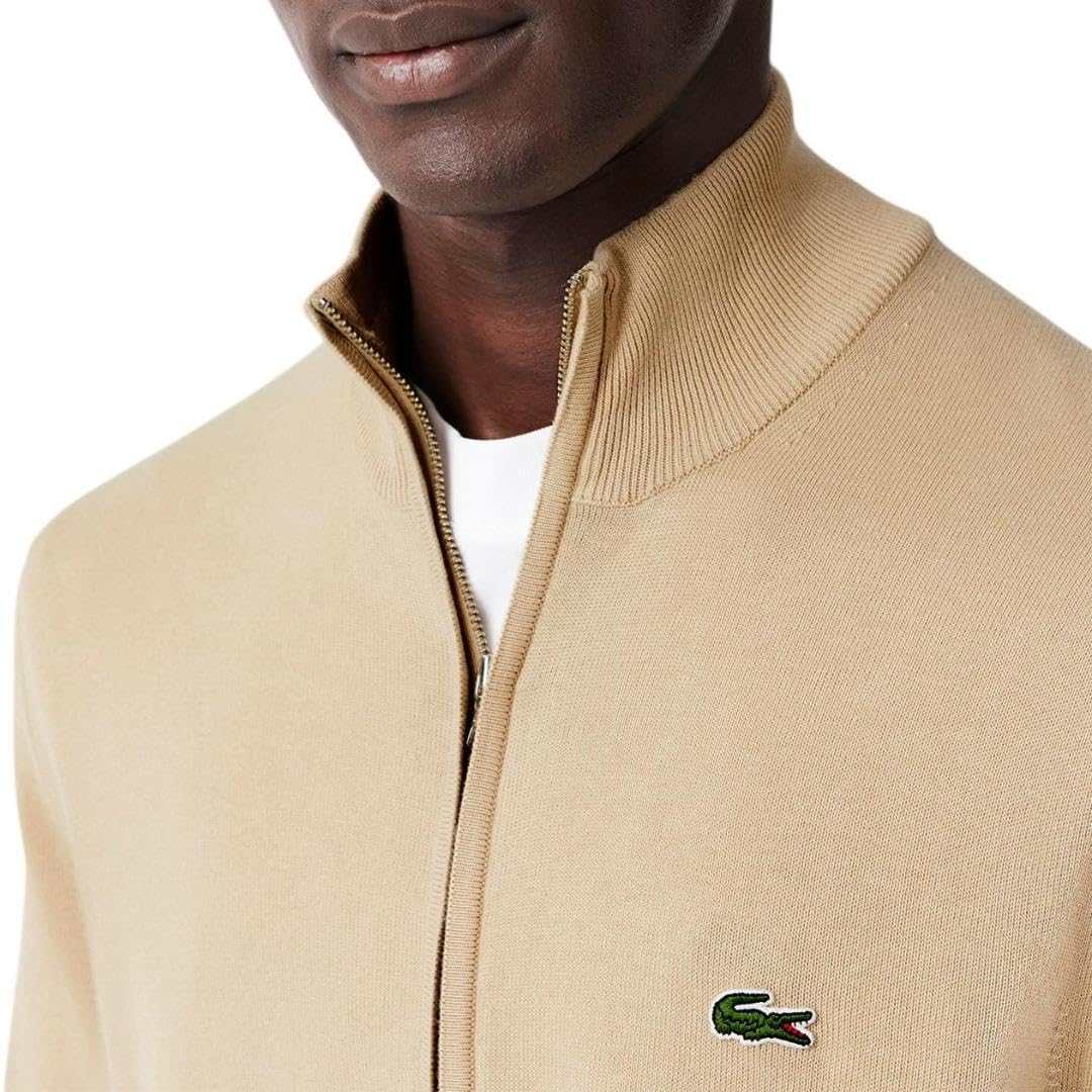 Lacoste Mens Zip-up High-Neck Cotton Sweater