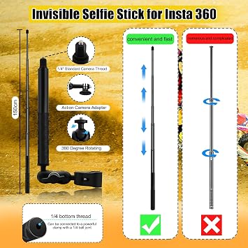 Motorbike Double Clamp Mount w Invisible Stick compatible for Insta360 X6-X