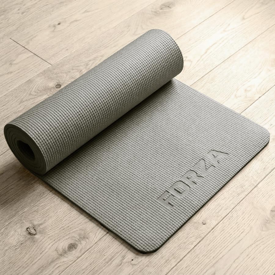 FORZA PVC Yoga Mat Non-Slip Exercise Mat – Lightweight Textured Foam Mat for Yoga, Pilates, Stretching & Home Workouts – Durable Mat for Gym (Charcoal, Pack of 5, Without Carry Strap)