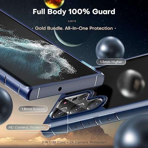 Vista 40 de Funda TOCOL [Paquete de 1+2] diseñada para Samsung Galaxy S22 Ultra, con 2 protectores de lente de cámara, parte trasera dura mate translúcida