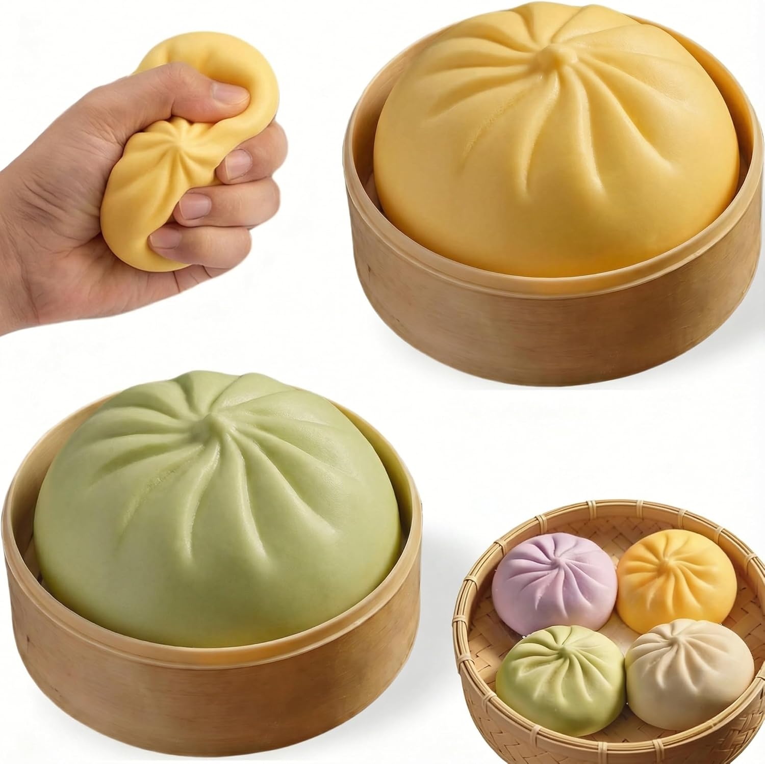 2PCS Squishy Dumpling Mystery Dumpling Squishy, Mystery Dumplings for Stress Relief, Large Squeeze Dough Ball Stress Relief Toy for Adults （Yellow & Green）
