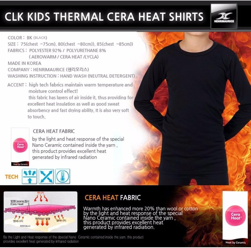 Thermal Underwear Kids Boys Shirts Tops Base Layer Compression Long Sleeve CLK L Black