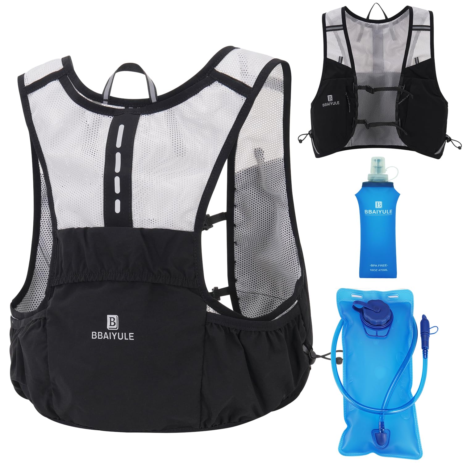 Gilet de course pour homme et femme - Sac à dos de course ultra léger - Avec poche et bouteille souple - Sac à dos d'hydratation - Sac à dos de course à pied - Sac à dos de course - Ajustement optimal