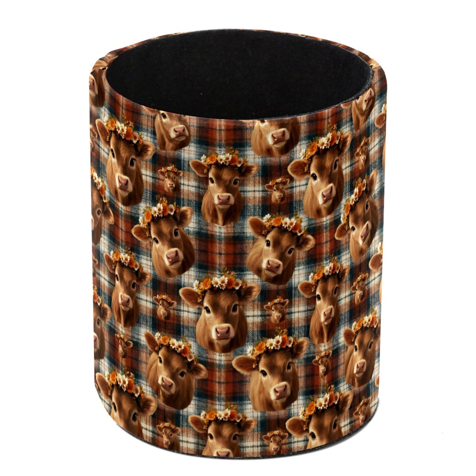 HEOEH Cow Daisies Pen Holder for Desk, PU Leather Pencil Holder Pen Cup Marker Holder Makeup Brush Holders, Desk Accessories & Workspace Organizers for Home, Office