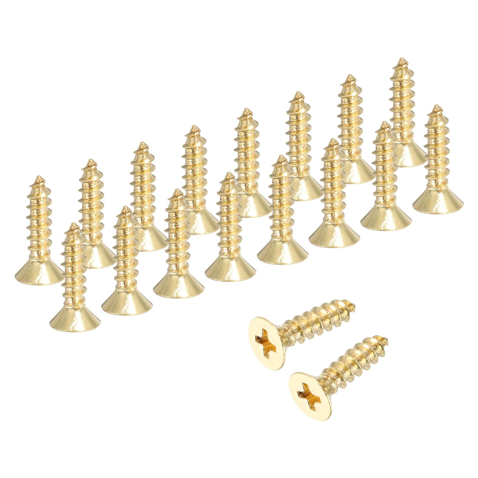 sourcing map Brass Phillips Wood Screws, M4 x 16mm Brass Phillips Flat Wood Screws Self-Tapping Furniture Connector for Door Hinges, Wood Crafts and DIY Projects,(Gold Tone, Pack of 18)