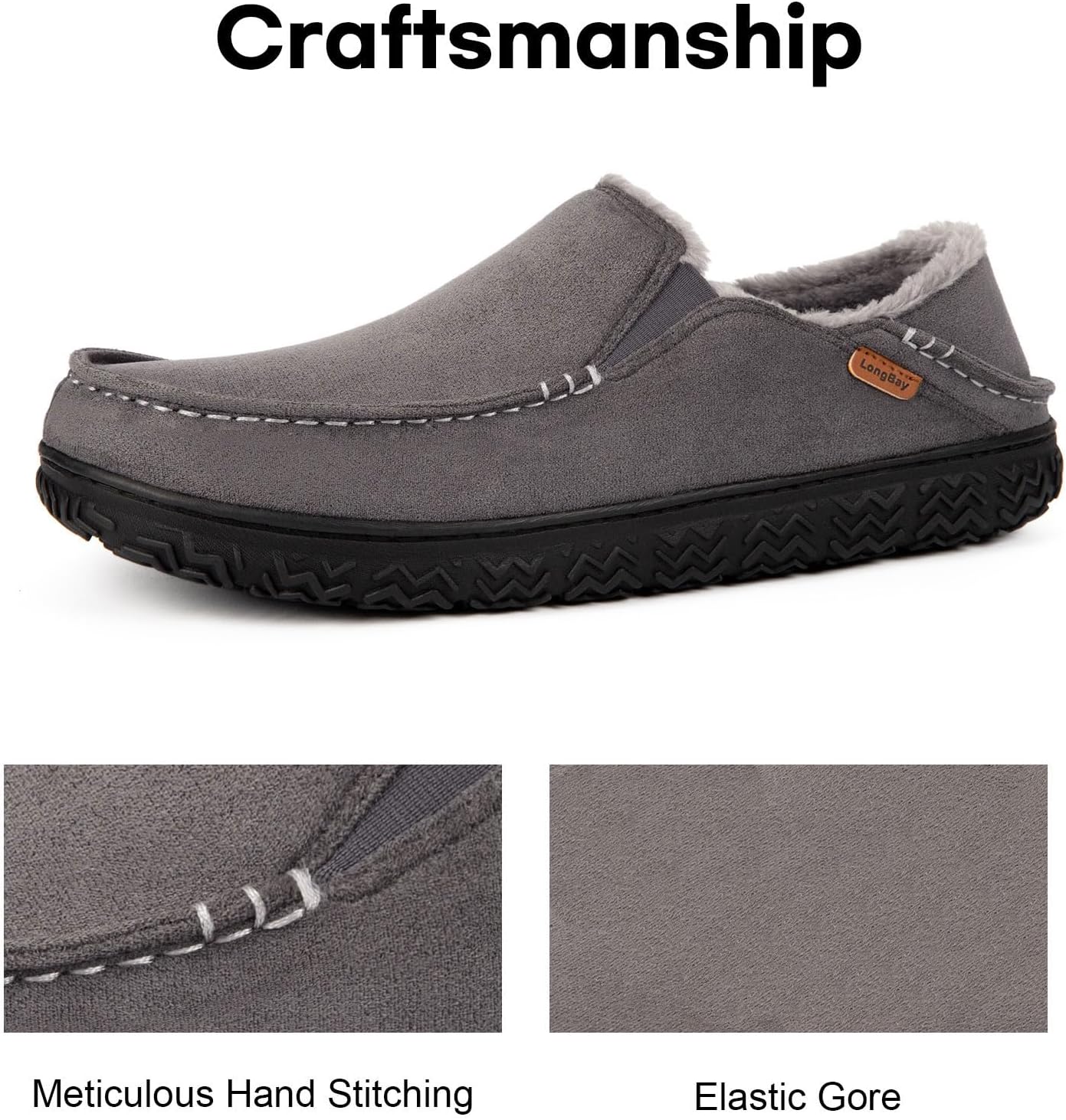 LongBay Men's Moccasin Slippers Comfy Warm Memory Foam House Shoes Winter for Indoor Outdoor - Image 4