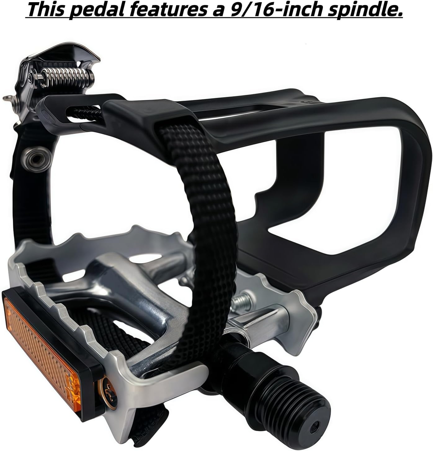YBEKI All-Terrain Bike Pedals with Toe Clips & Adjustable Straps Dual-Purpose Resin/Alloy Bicycle Pedals 9/16" Spindle - Indoor/Outdoor Use for Exercise/Spin/Road Bikes MTB