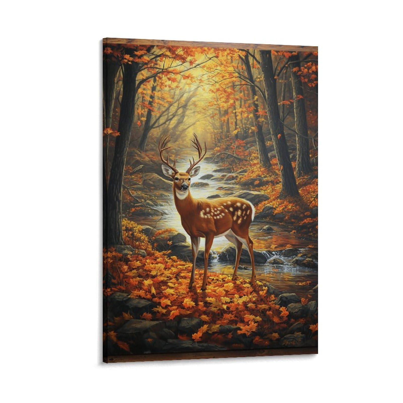 GAOYUCHUN 3d Fall Forest with Deer Canvas for Home Decor Home Decor Wall Decor Paintings Pictures Artwork Print Home Decor 08x12inch(20x30cm)