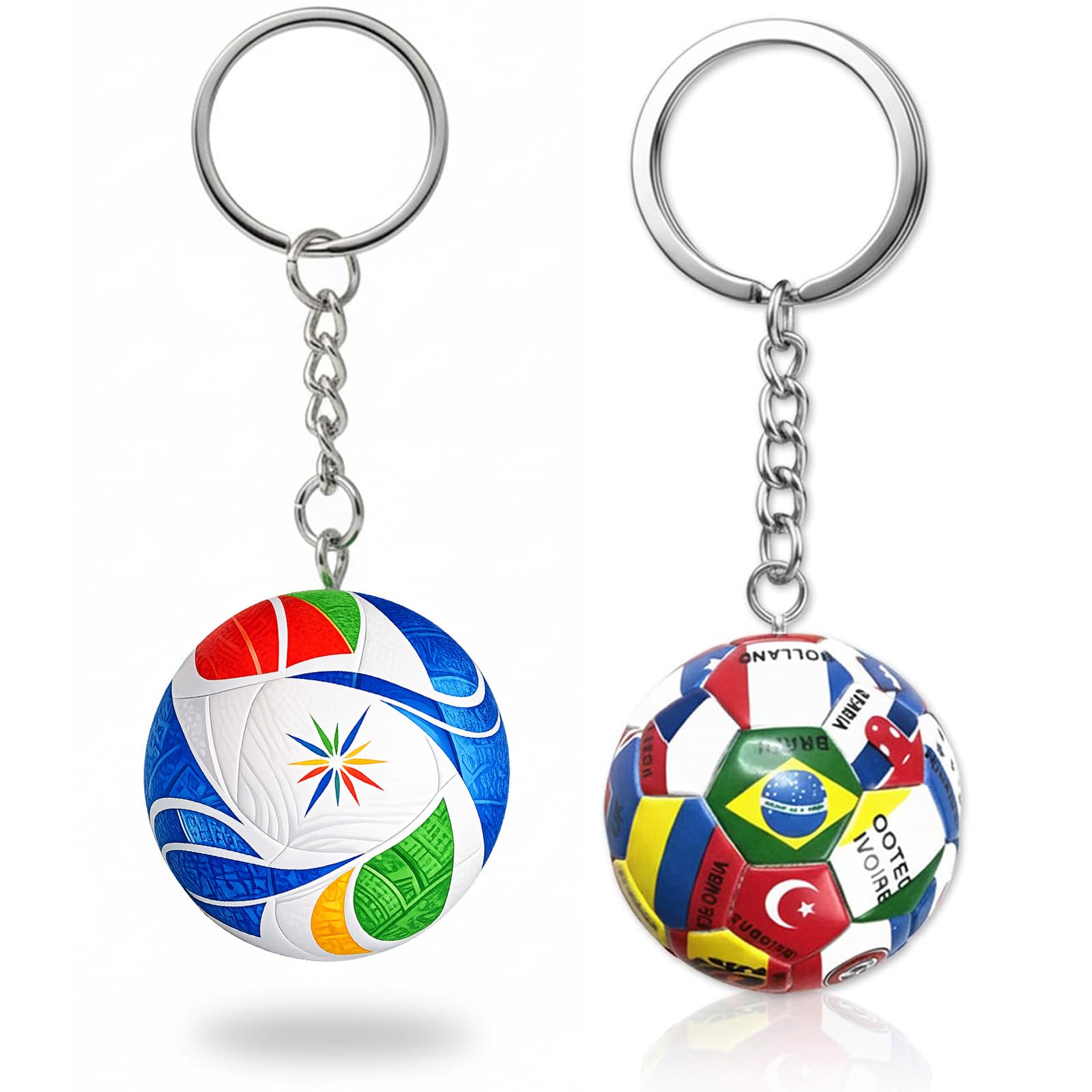 2PCS 1:1 Reissue World Cup Football 2026 Keyring Football Gifts For Boys Girls Mini National Flags Various Countries for Match Day Decorations Sports Enthusiasts Friend World Merchandise Car Decorate