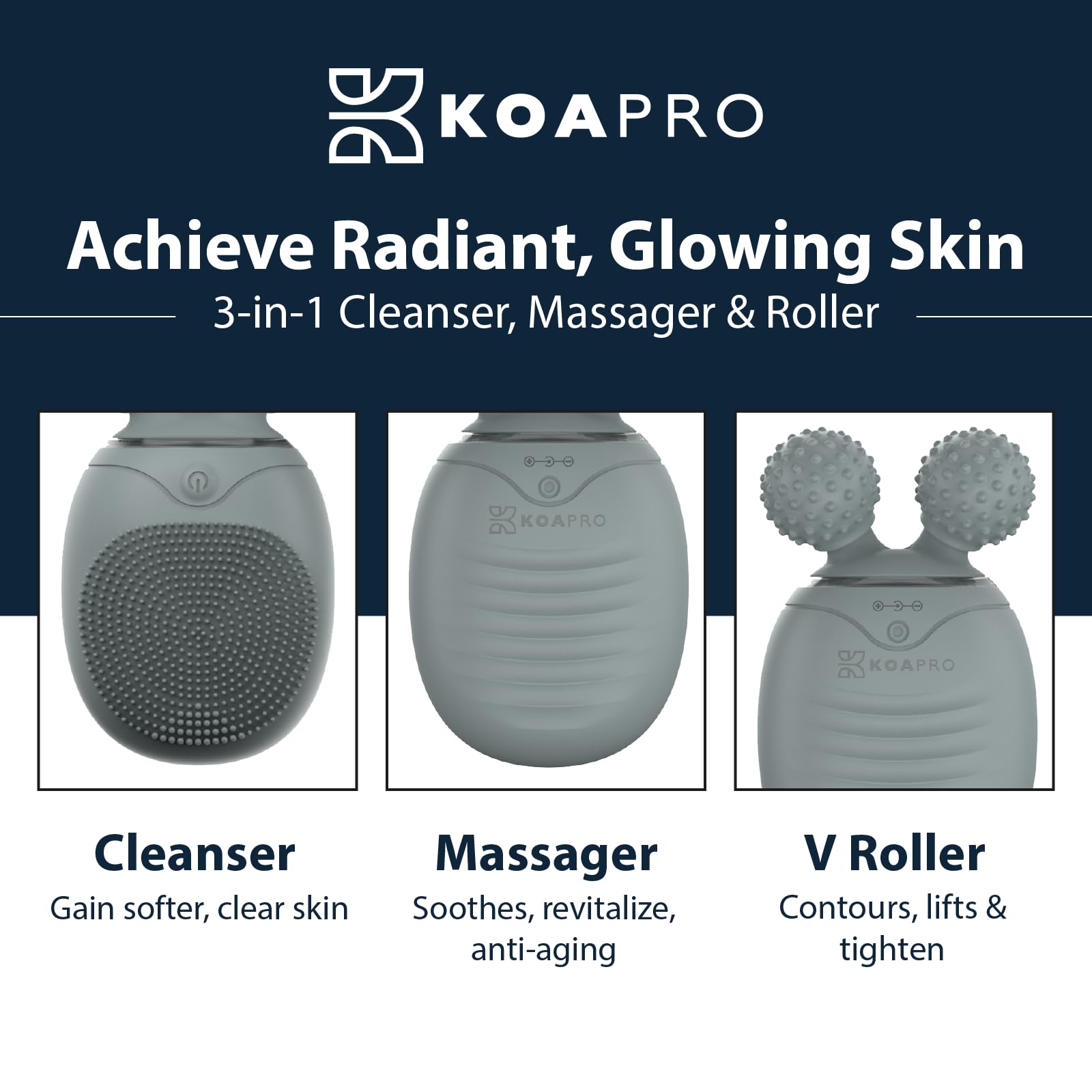 KOA PRO Sonic - Cepillo de limpieza facial - Rodillo vibrador para el cuidado de la piel - Limpiador facial de silicona - Exfoliante facial para limpieza profunda, masaje, exfoliación - Recargable