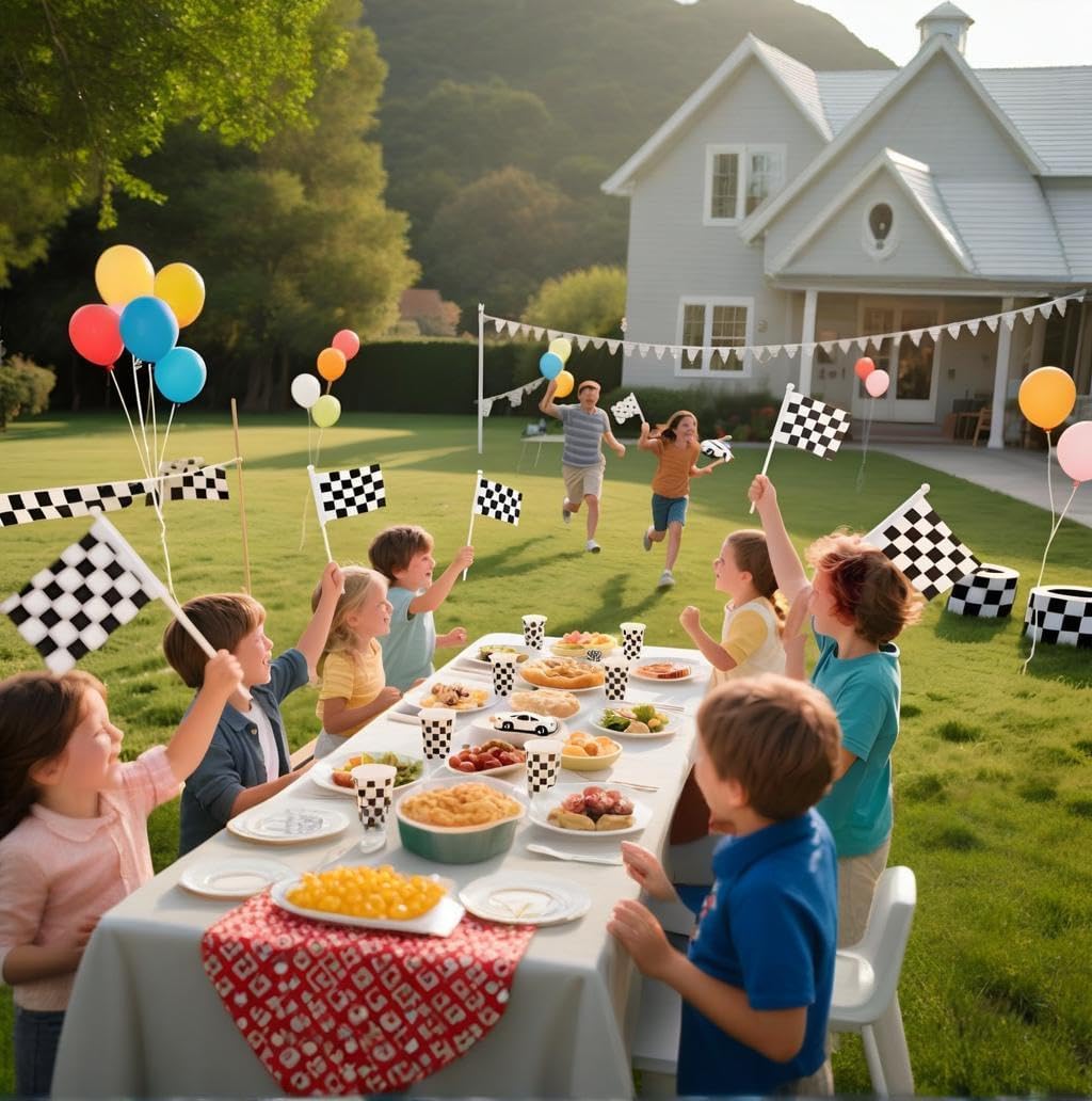 30Pcs Black and White Square Pattern Hand Flags, Race Car Theme Party Decorations with Sticks for Waving, Indoor Outdoor Supplies image 4
