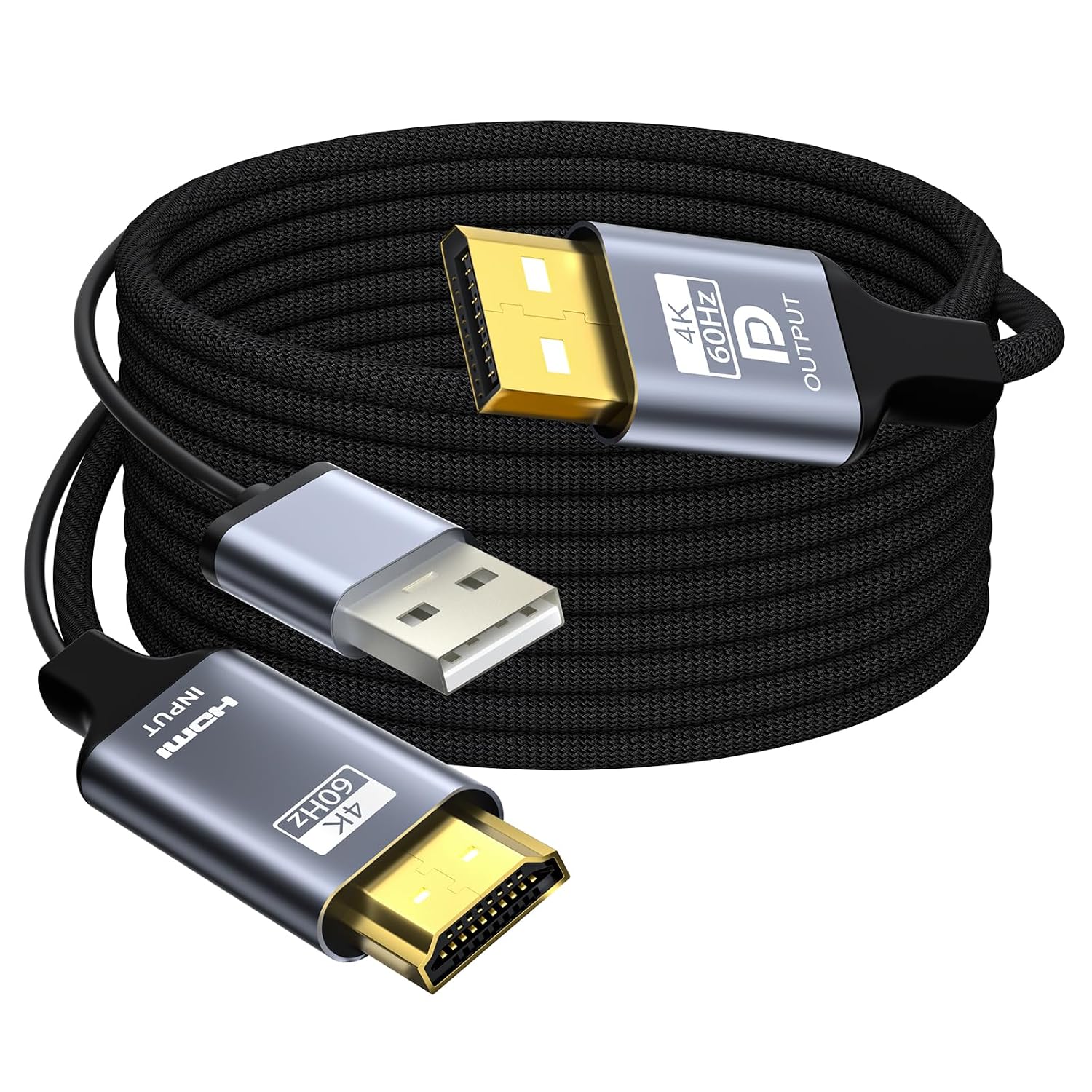 HDMI to DisplayPort Adapter, 6 feet Active 4K@60Hz HDMI to DP Braided Cable, Uni-Directional HDMI to DP with USB Power for PS5, Xbox Series X/S, Switch, PC, Laptop to DP Monitor, NVIDIA AMD