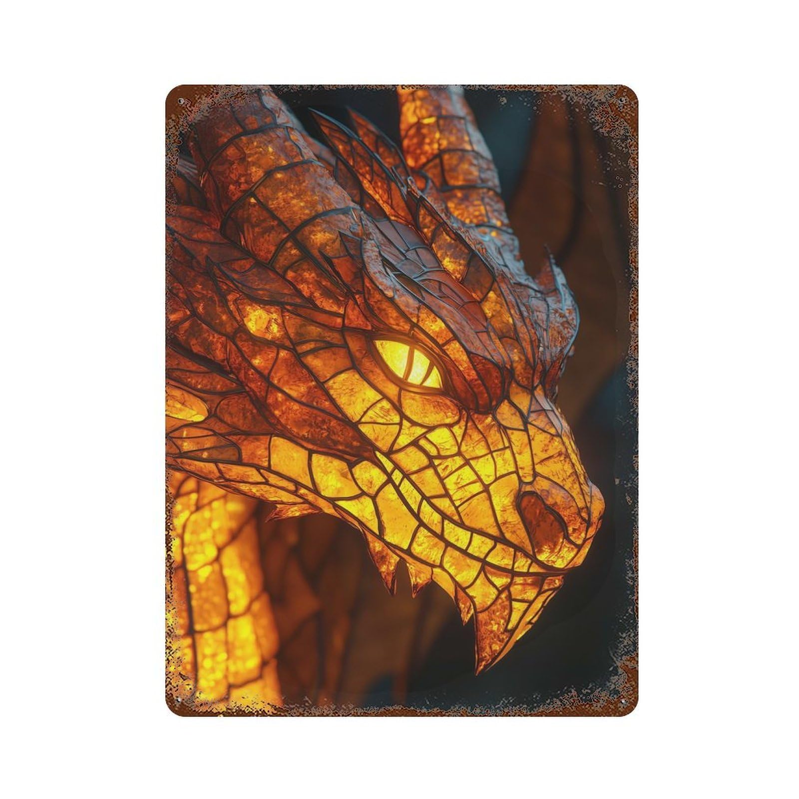 Garage Style Glowing Dragon Head Distressed Metal Wall Sign 15.7"x11.8", Classic Wall Plaque for Bar And Workshop