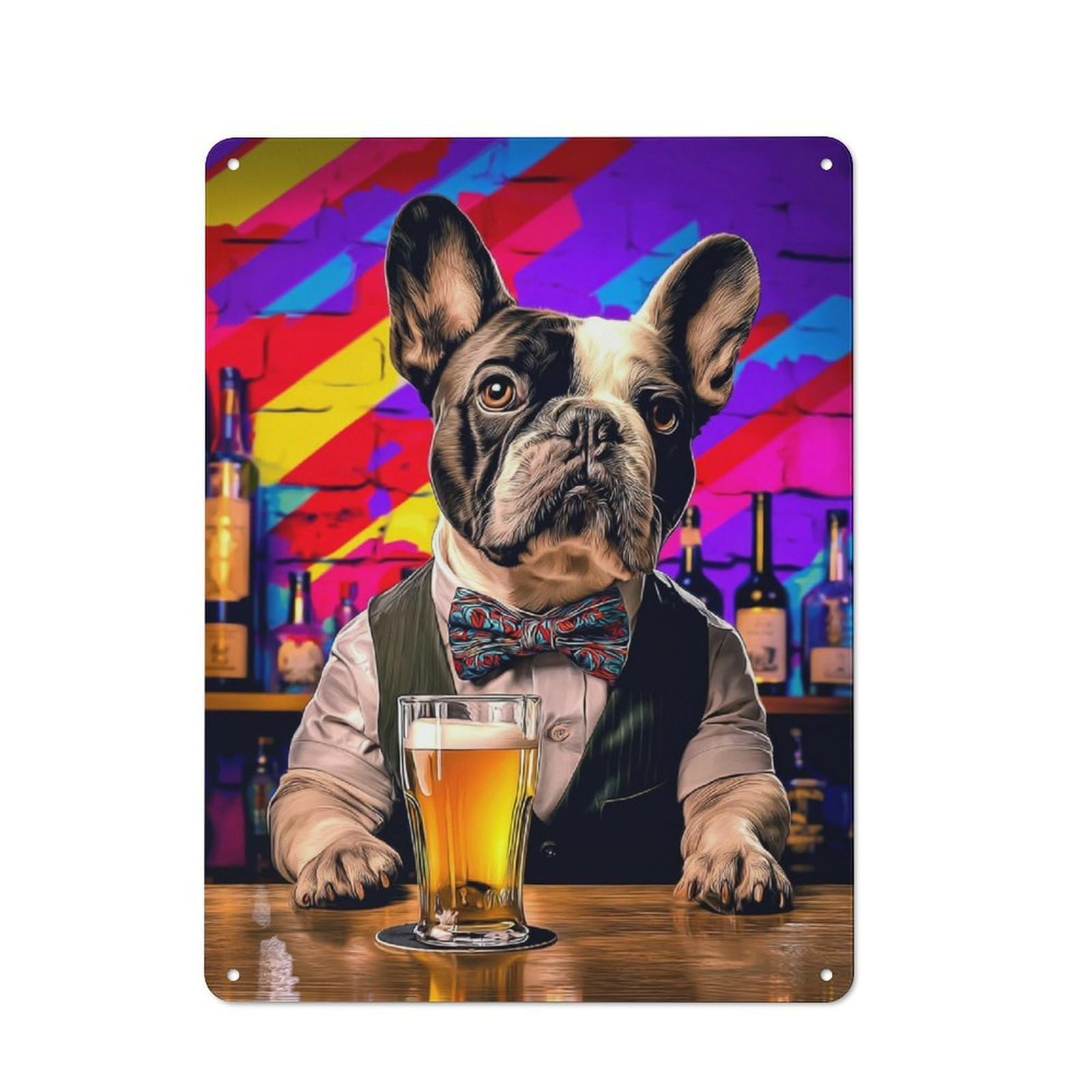 Junmoney Stylish Bulldog Enjoying A Beer Rustic Metal Sign 40X30cm For Dining Room Or Kitchen, For Kitchen, Dining Room And Home Bar Wall Decor