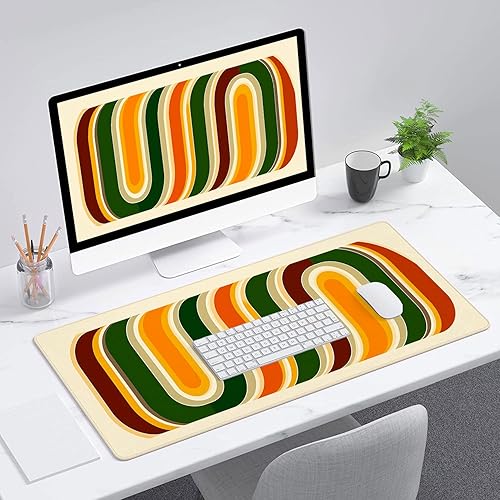 Miniatura 6 de Alfombrilla de mouse retro para juegos de los años 70, geométrica abstracta, roja, amarilla, verde, alfombrilla de mouse grande, alfombrilla para
