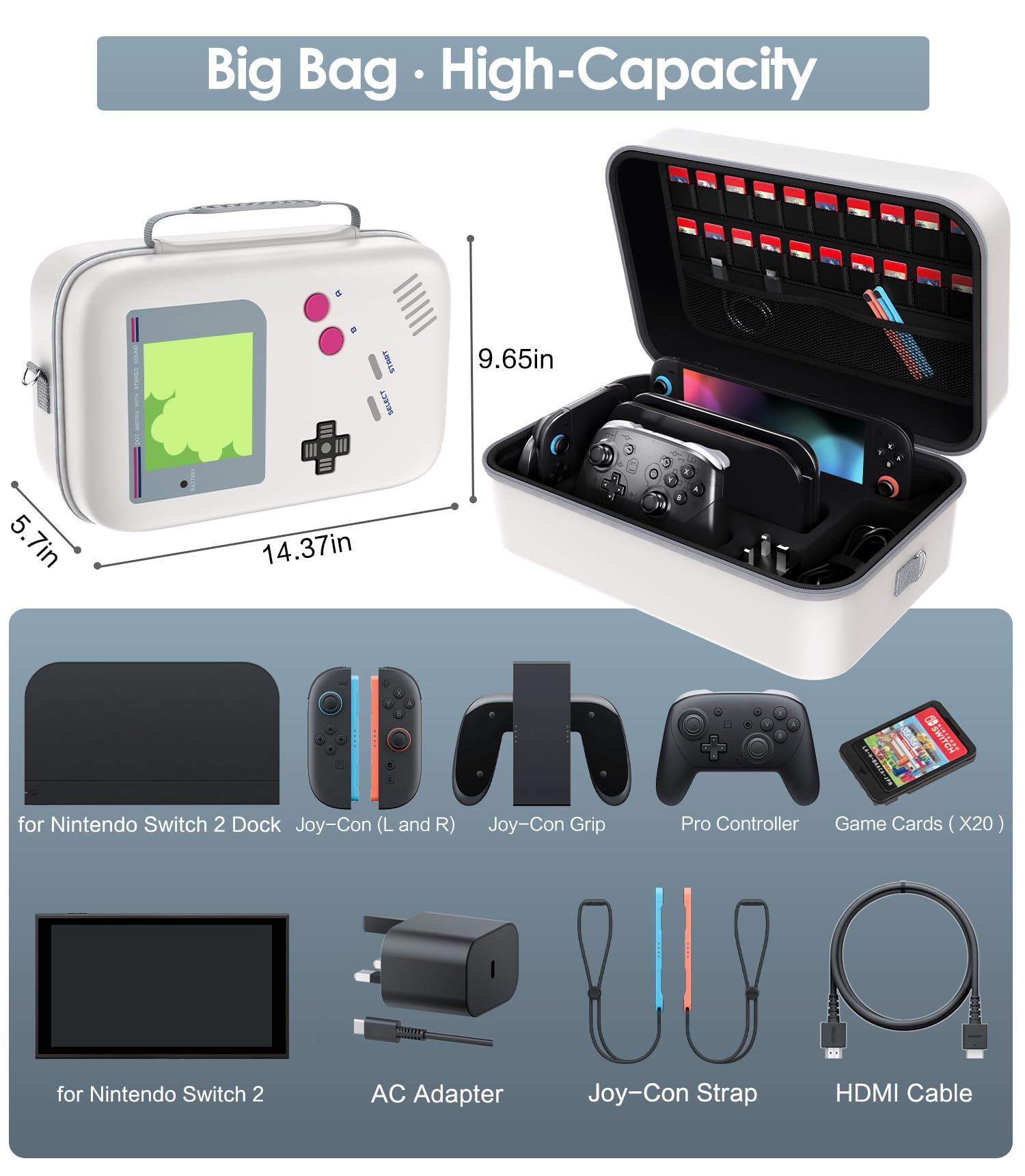 ivoler Custodia per il trasporto per Nintendo Switch/per Switch OLED modello (2021), portatile da viaggio, custodia rigida a tracolla protettiva, fodera morbida, 18 giochi per console Switch Pro