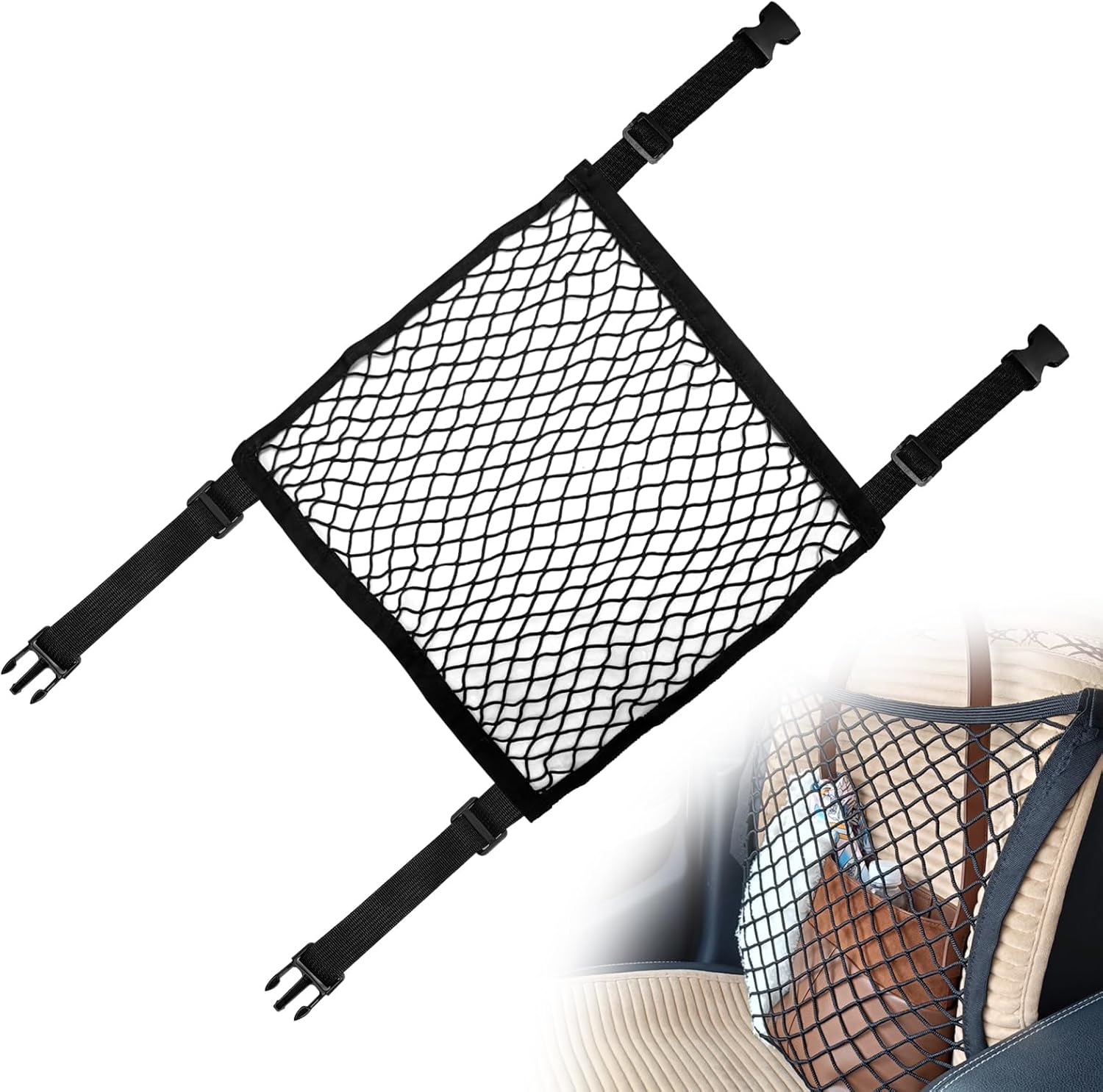 Front Seat Organizer,22" x 22" Front Seats Versatile Elastic Organizers Net, High Elastic Front Seat Organizer Versatile Purse Holder for Most Vehicles