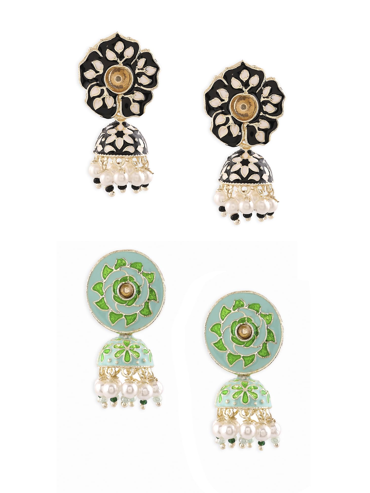 Zaveri Pearls Set Of 2 Green & Black Enamel Stones & BeadsTraditional Jhumki Earring For Women-ZPFK16861 (B0CLJMFMXL) Amazon Price History, Amazon Price Tracker