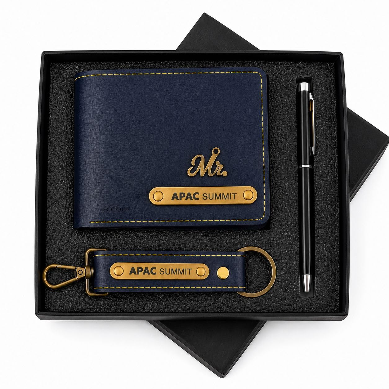 B’Code Personalized Name & Charm Leather Wallet Mens Combo Giftset | Customized Birthday Anniversary Wedding Engagement Office Gifts for Man| Gift for Men| Brothers Raksha Bandhan Present (Blue)-image-19